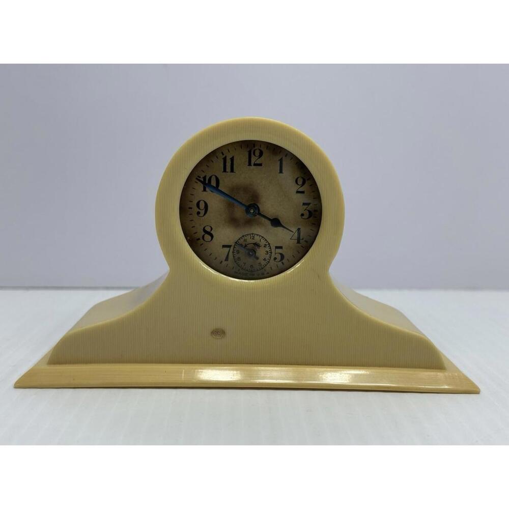 Vintage 1920s Art Deco Celluloid Tuskeloid Windup Vanity Alarm Clock Runs